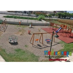 Νέα παιδική χαρά σε Δήμο της Δυτικής Ελλάδας με ξύλινο εξοπλισμό και δάπεδο ασφαλείας EPDM